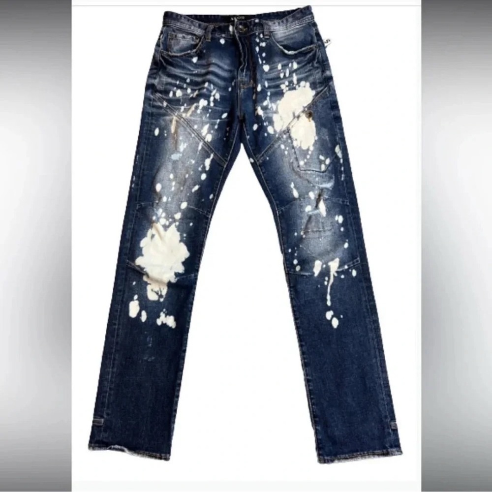 AKOO JEANS BLUE  STRUCTURED DISTRESSED CLASSIC DENIM